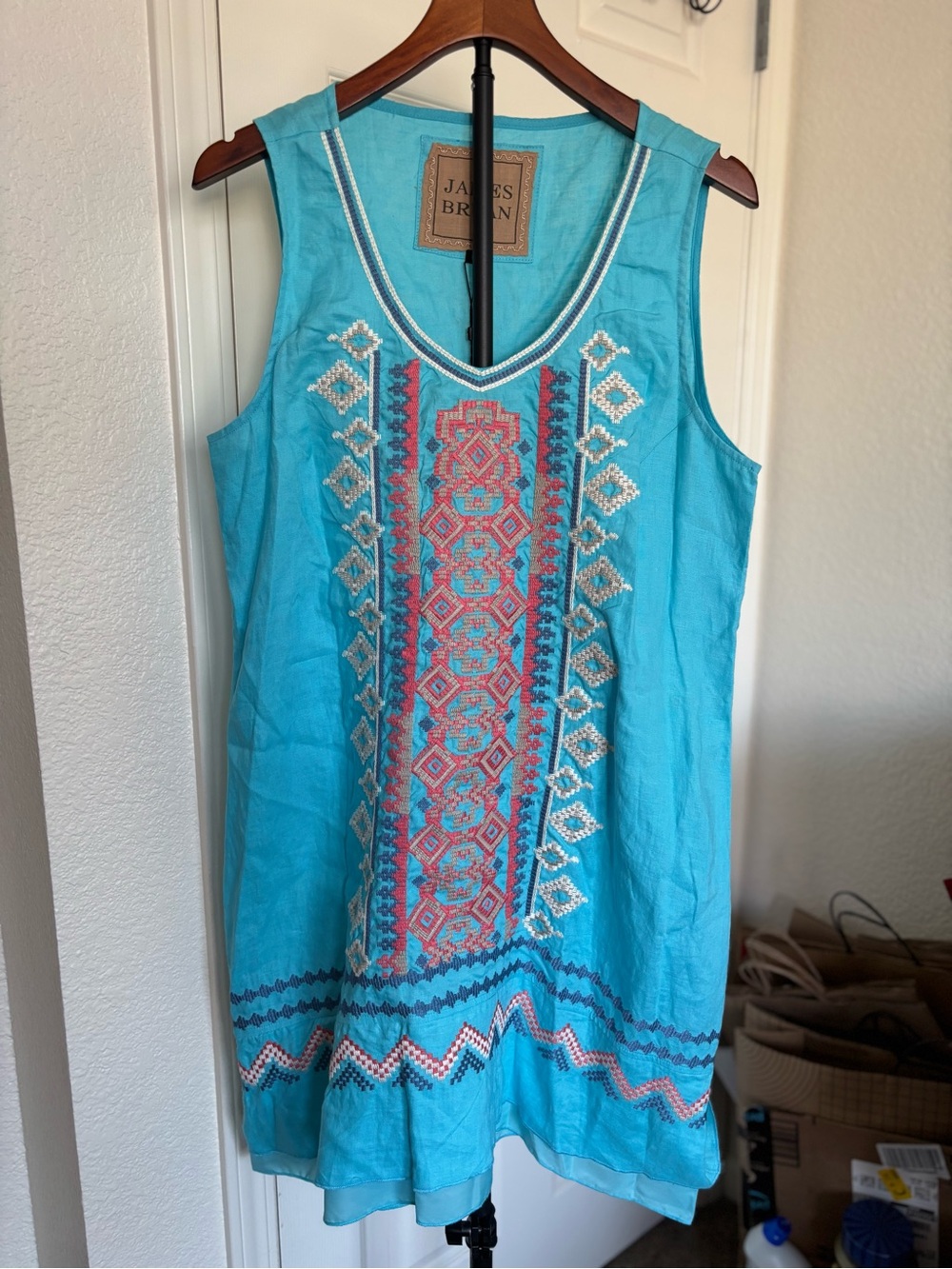 Turquoise Embroidered Sleeveless Mini Dress